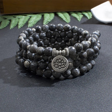 8mm Faceted Black Flash Labradorite 108 Mala Bracelet Yoga Healing Jewelry Men and Women Rosary Lotus Charm Pendant Bangle